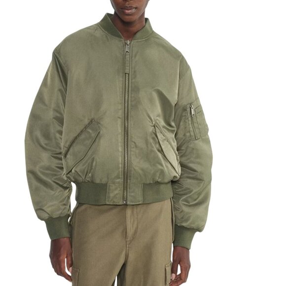 Aritzia TNA Brea Bomber Olive Green Full Zip Pockets Oversized Insulated Size XS - Picture 1 of 12